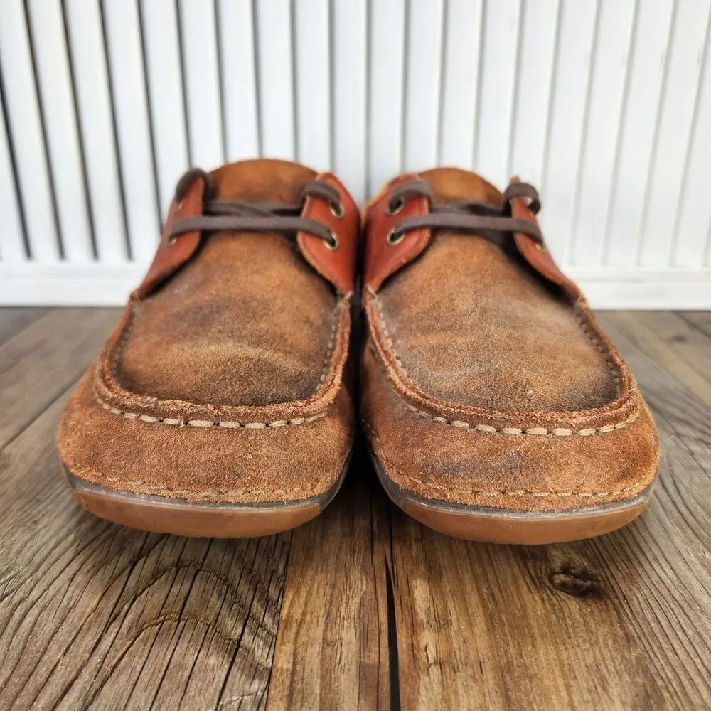Ariat Caldwell Boat Shoes Mens 9 EE Wide Brown Suede Western Moc Toe Deck Shoes